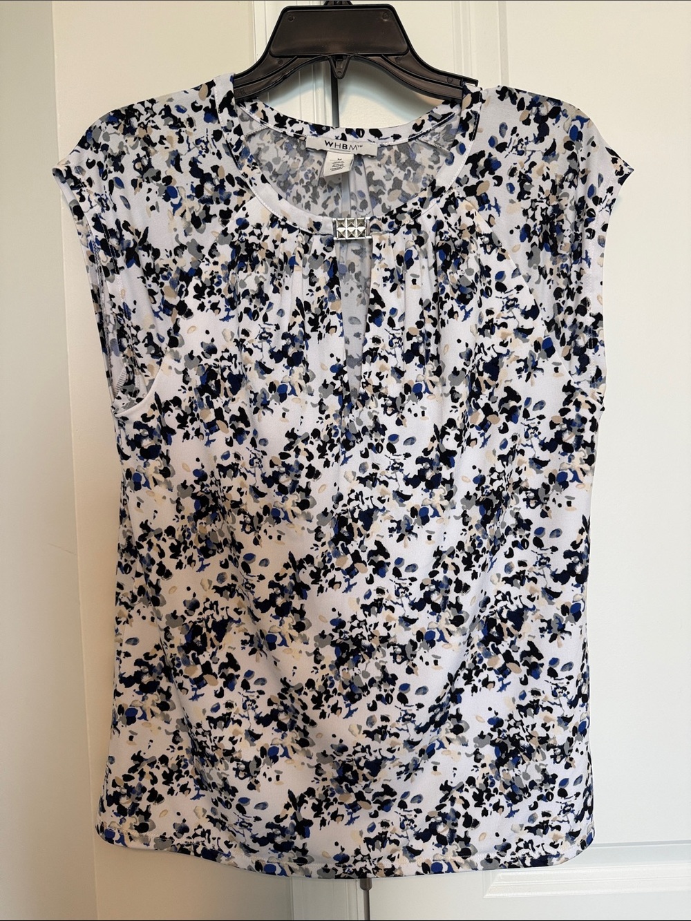 White House Black Market White Floral Dot Cap-Sleeve Blouse